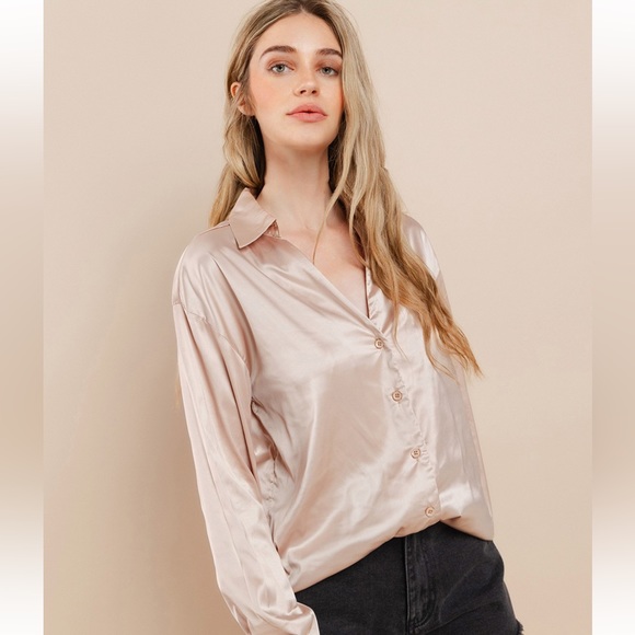 Gorgeous Satin Button Down Long Sleeve Shirt - Picture 4 of 6